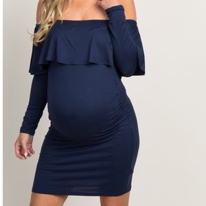 Navy Ruffled Maternity Dress